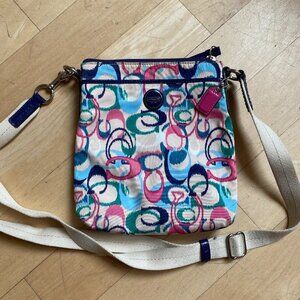 Coach "Ikat" crossbody bag purse pink blue green